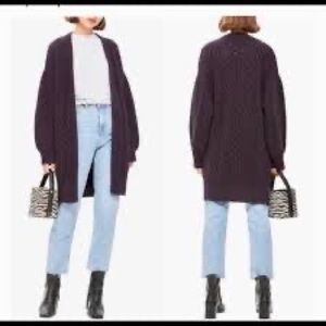 TOPSHOP - long Cableknit open front navy blue sweater size 6